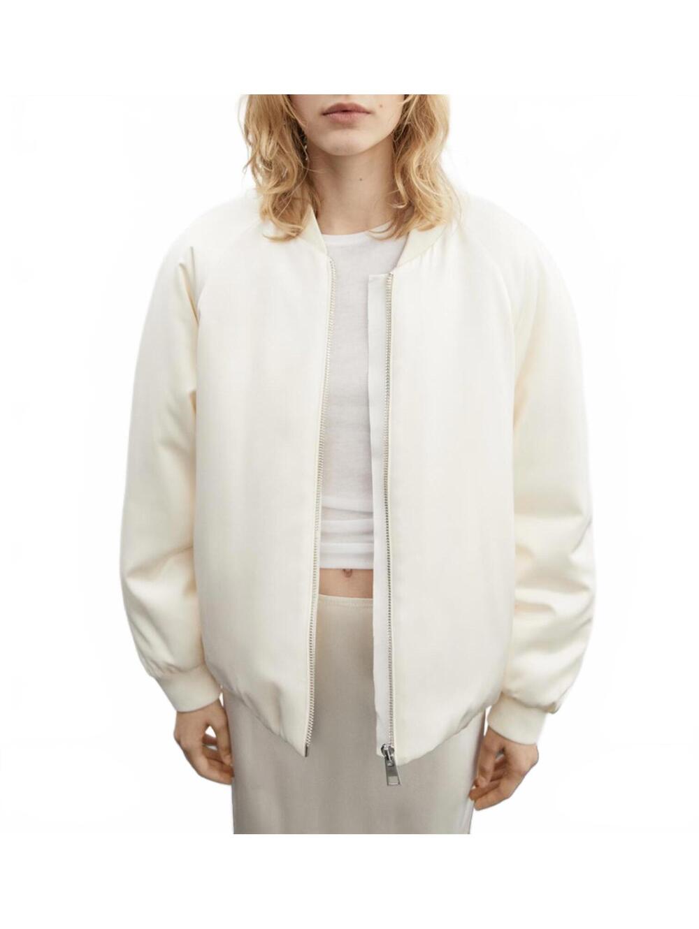 Mango Quilted Bomber Jacket Ecru Cream NWT Large
